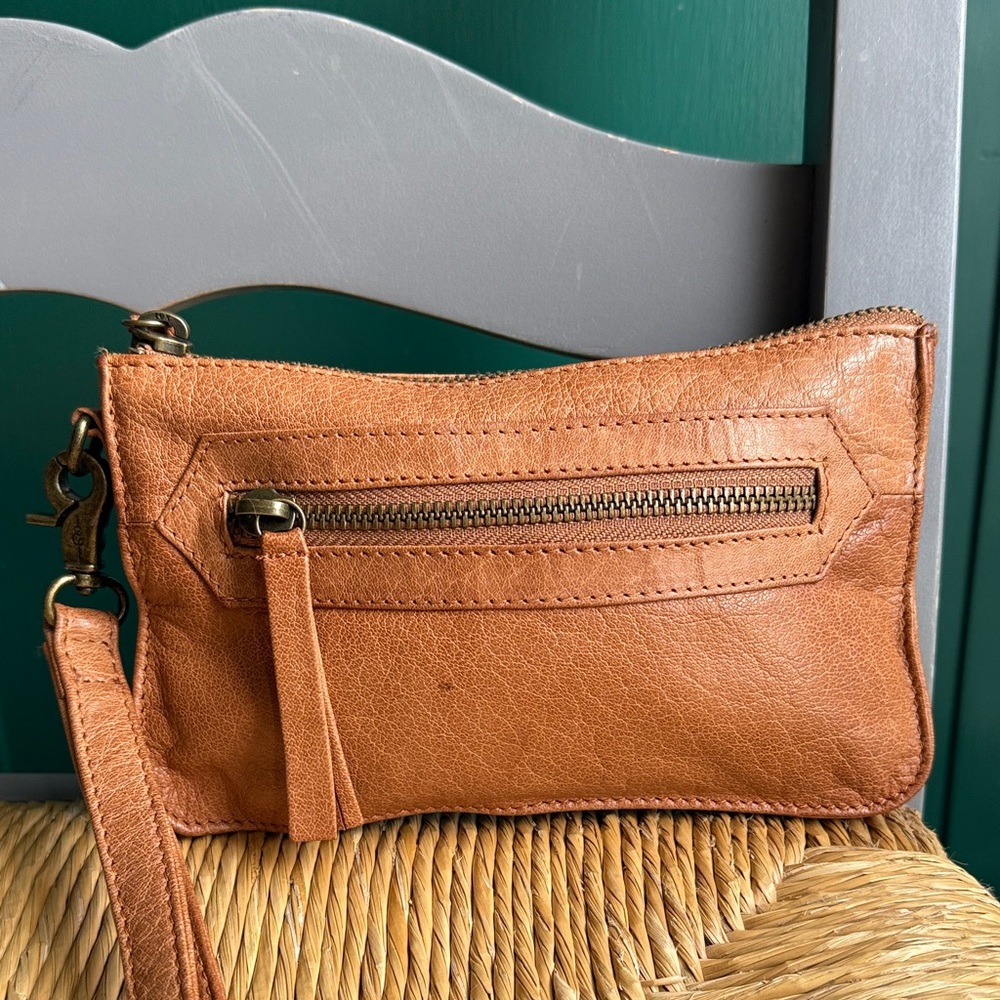 Anthropologie Brown Leather Wristlet Clutch purse wallet